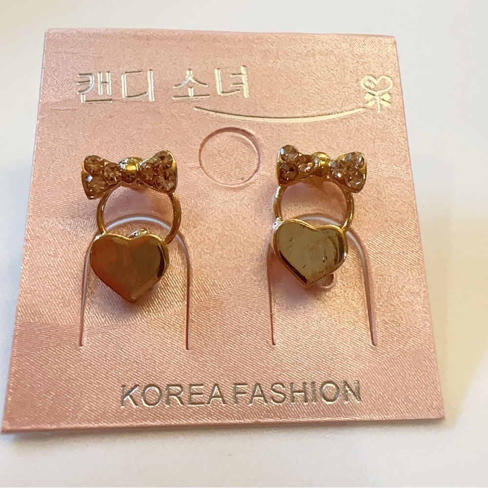 Korean Fashion 4 Pairs Pearl Trim/Rhinestones/Bow/heart/love Stud Earrings Brea - Picture 4 of 6